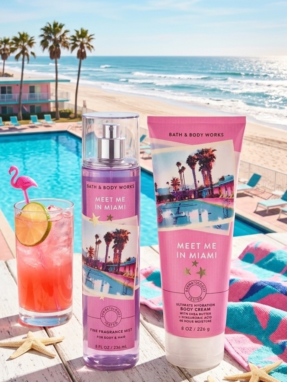 Bath & Body Works Meet Me In Miami Fragrance Mist & Body Cream - Pink